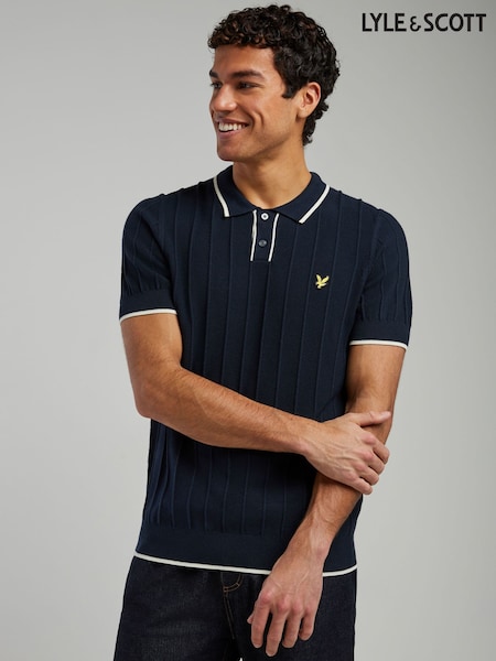 Lyle & Scott Navy Tipped Pique Knitted Polo Shirt (V14013) | 535 zł