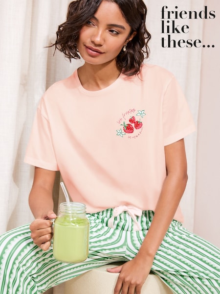 Friends Like These White/Green Gingham Short Sleeve Pyjamas (V14021) | ₪120