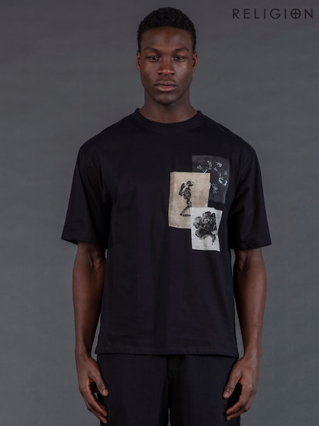 Religion Black Appliqué T-Shirt (V14045) | €53