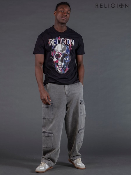 Religion Black Geometric Skull T-Shirt (V14054) | €57