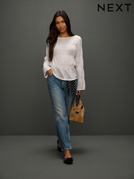 Mid Blue Polka Dot Mid Rise Ankle Straight Leg Jeans With Scarf (V14128) | €61.50