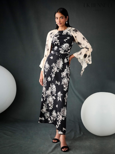 LK Bennett Black Mimi Birch Floral Print Viscose Dress (V14153) | €637