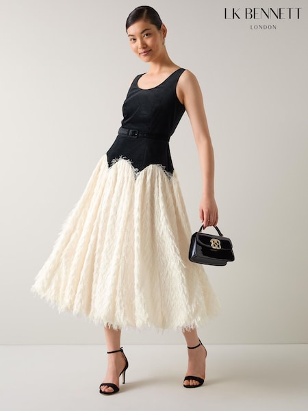 LK Bennett Black Allegra Birch Fringing Cotton Puffball Skirt Dress (V14158) | €592