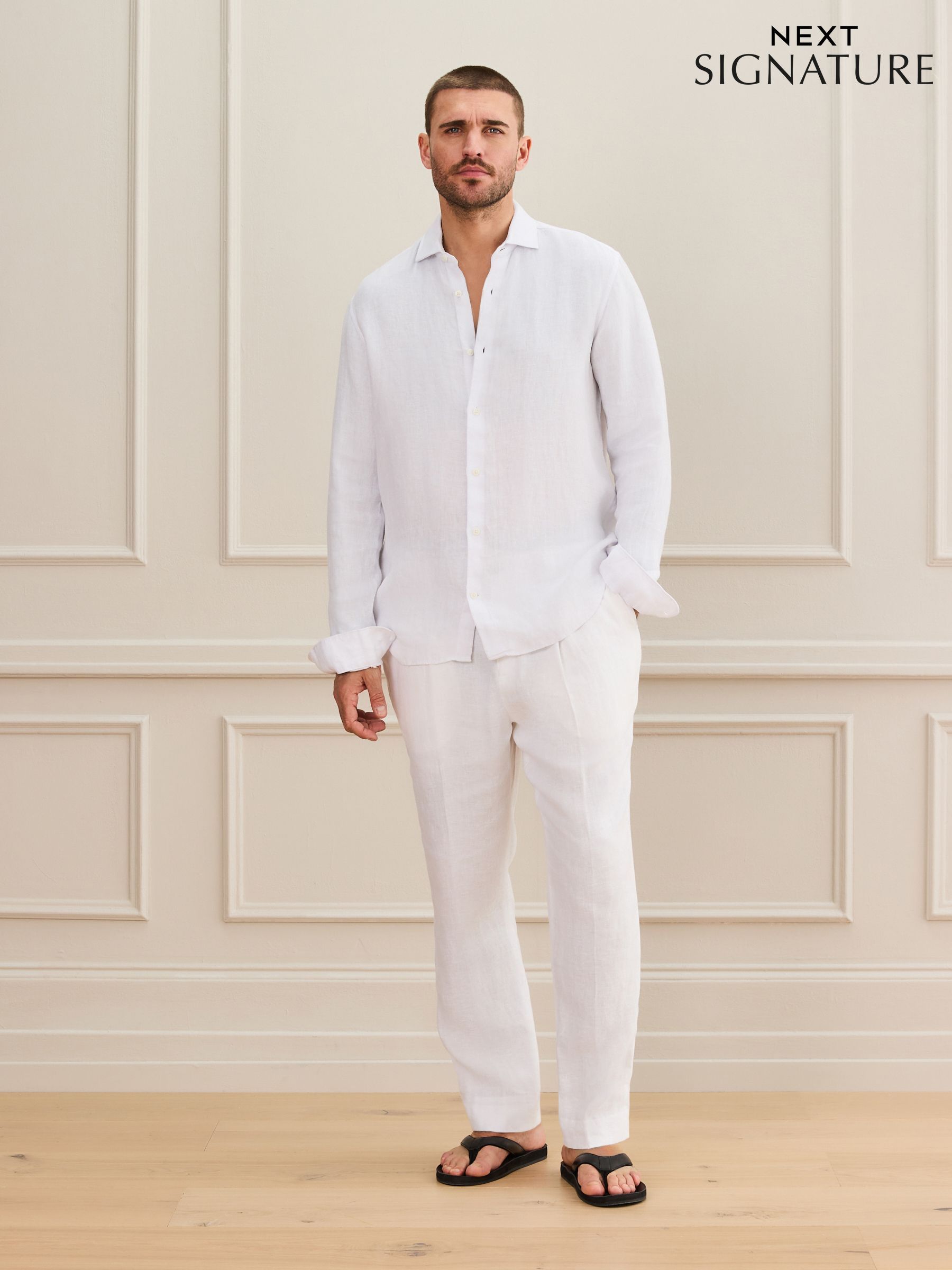 Buy Men's Trousers 100% Linen Online | Next Japan