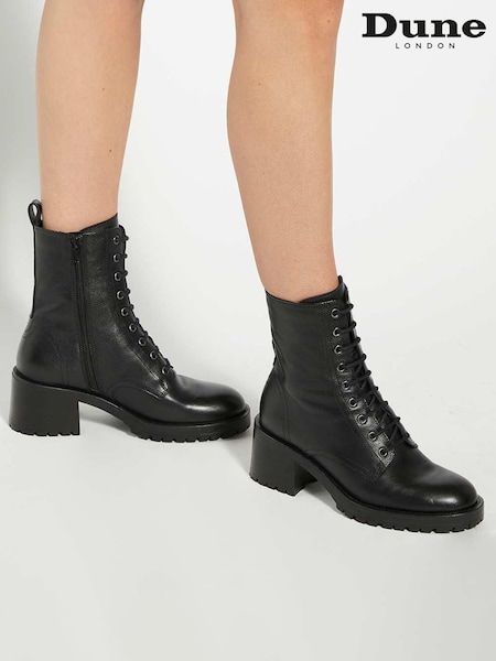 Dune London Black Patiently Lace-Up Cleated High Boots (V14283) | €203