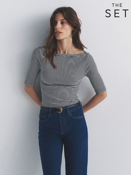 The Set 3 Pack Elbow Sleeve Ribbed Boat Neck Tops (V14463) | 36 €