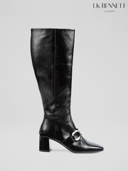 LK Bennett Black Gigi Crinkled Patent Ankle Boots (V14530) | €701