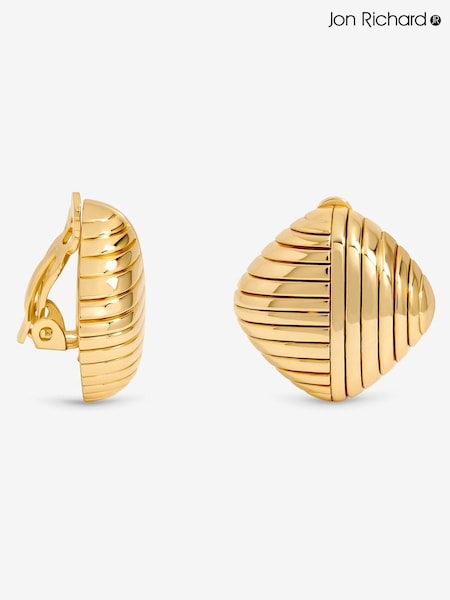 Jon Richard Gold Plated Ridge Square Clip Earrings (V14561) | €32