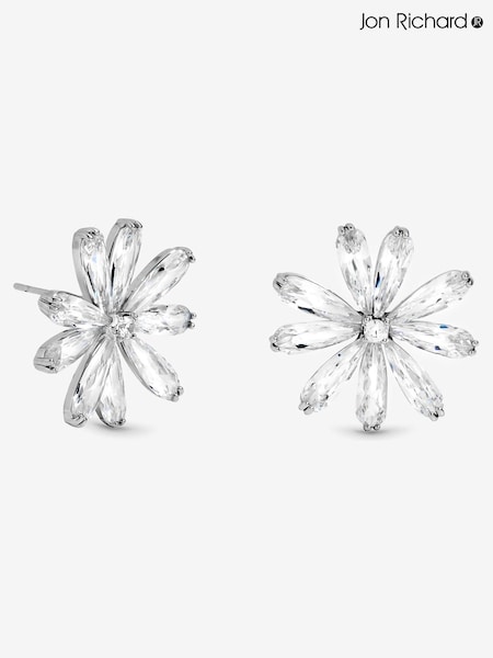 Jon Richard Silver Rhodium Plated Cubic Zirconia Flower Stud Earrings (V14568) | €32