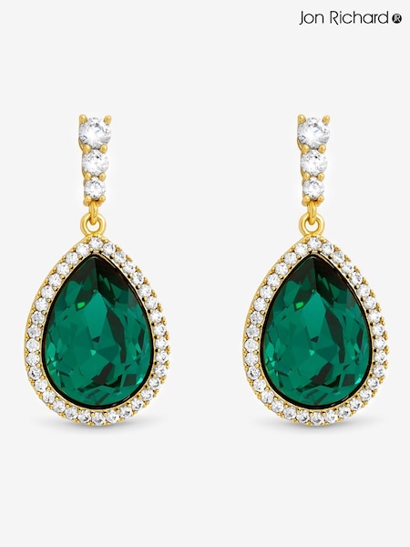 Jon Richard Gold Plated and Emerald Pear Drop Earrings (V14594) | €32