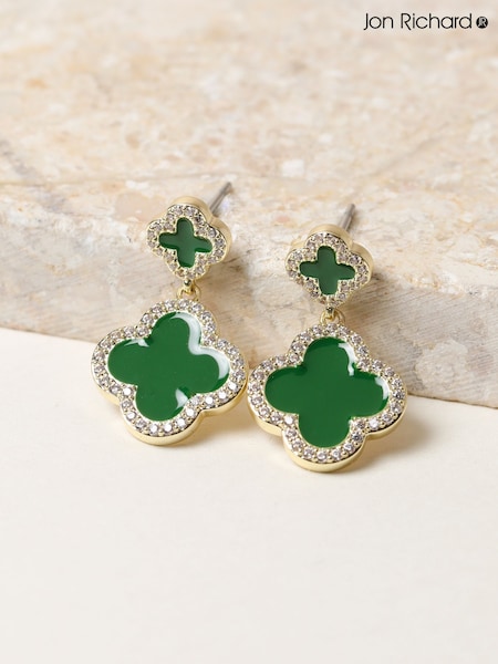 Jon Richard Gold Plated and Emerald Clover Earrings (V14597) | €40