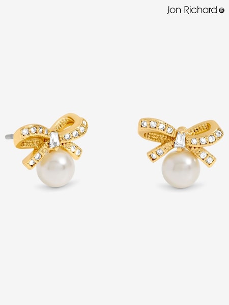 Jon Richard Gold 18K Plated Bow and Pearl Earrings - Gift Cracker (V14600) | €22.50