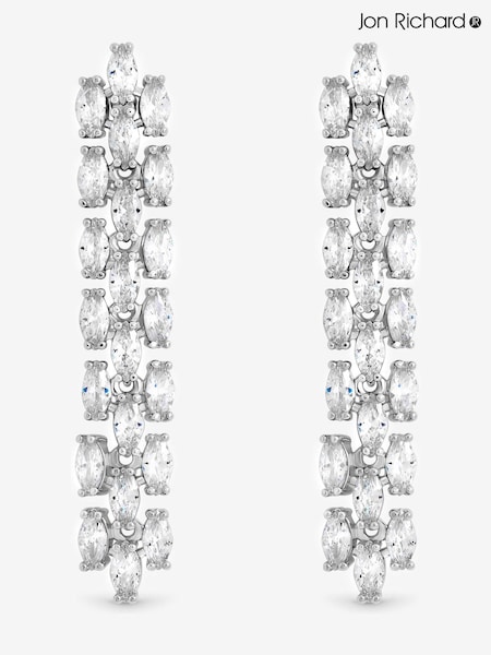 Jon Richard Silver Plated Rhodium and Cubic Zirconia Navette Drop Earrings (V14606) | €40
