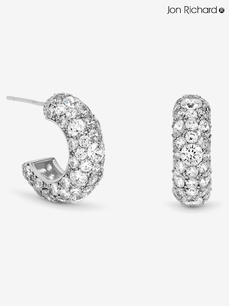 Jon Richard Silver Rhodium Plated Pave Chubby Hoops (V14608) | €33