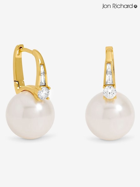 Jon Richard Gold Plated Polished and Crystal Stone Pearl Hoops (V14613) | €25