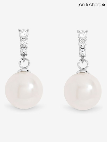 Jon Richard Silver Rhodium Plated Crystal Stick and Pearl Earrings (V14614) | €22.50