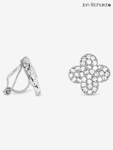 Jon Richard Silver Silver Plated and Pave Clover Clip Earrings (V14617) | €33
