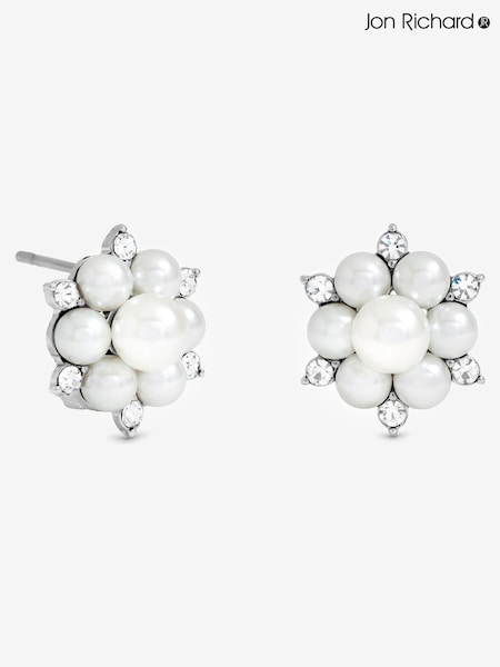 Jon Richard Silver Plated Crystal and Pearl Snowflake Clip Earrings (V14620) | €25