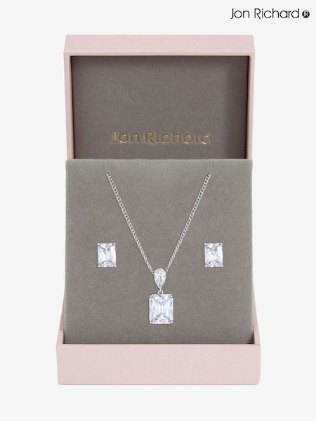 Jon Richard Silver Rhodium Plated Crystal Open Stone Pendant Set Gift Box (V14622) | R$ 245