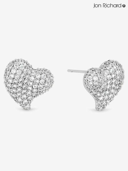 Jon Richard Silver Rhodium Plated Pave Heart Stud Earrings (V14627) | €25