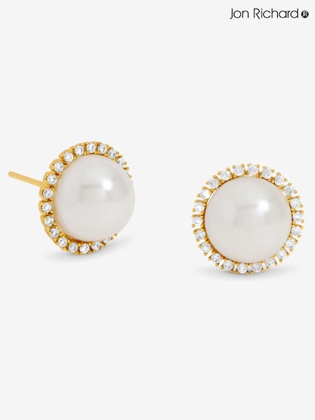 Jon Richard Gold Plated Cubic Zirconia and Pearl Stud Earrings (V14629) | €25