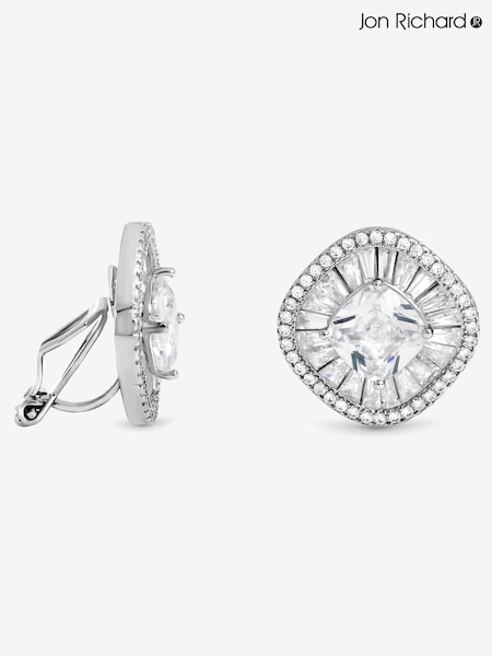 Jon Richard Silver Rhodium Plated Baguette Cubic Zirconia Stud Clip Earrings (V14630) | €39