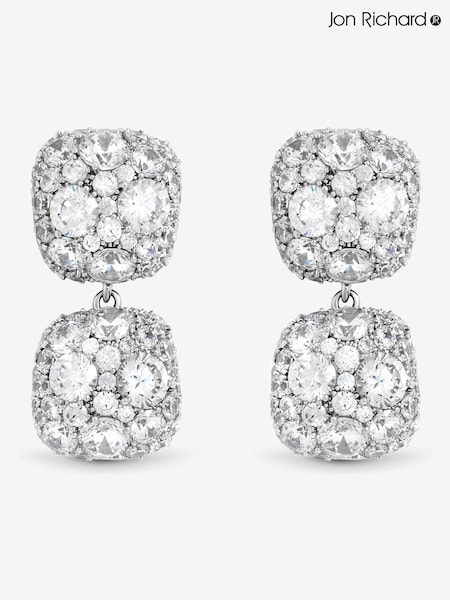 Jon Richard Silver Rhodium Plated Pave Square Double Drop Earrings (V14631) | €40