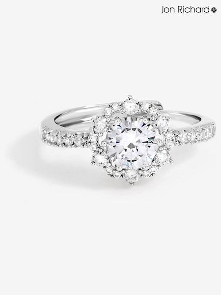 Jon Richard Silver Plated Rhodium Plated Statement Crystal Engagement Ring (V14633) | €33