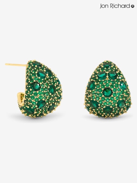 Jon Richard Silver Plated Pave and Emerald Dome Earrings (V14637) | €40