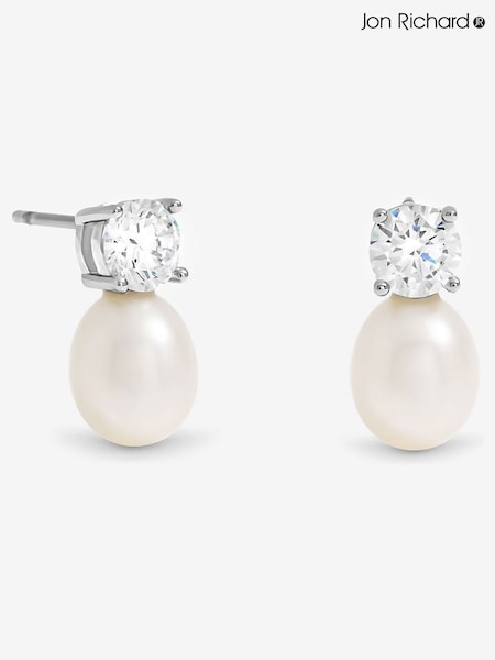 Jon Richard Silver Rhodium Plated Crystal and Fresh Water Pearl Drop Earrings (V14639) | €25