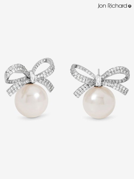 Jon Richard Silver Rhodium Plated Crystal Bow and Pearl Earrings (V14641) | €25