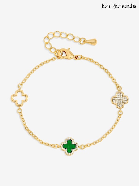 Jon Richard Gold Plated Pave and Malachite Clover Bracelet (V14643) | €33