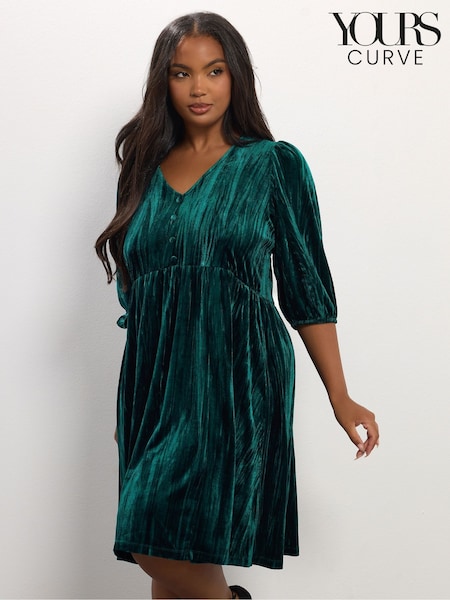 Verde - Yours Curve Crushed Velour Party Dress (V14652) | R$ 385