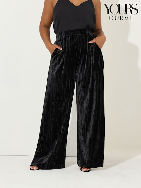 Yours Curve Black Crushed Velour Wide Leg Trousers (V14657) | €35