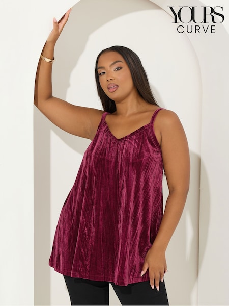 Yours Curve Pink Crushed Velour Party Cami (V14661) | €28