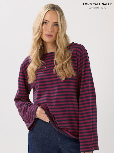 Long Tall Sally Burgundy Stripe Boat Neck Top (V14666) | R$ 225