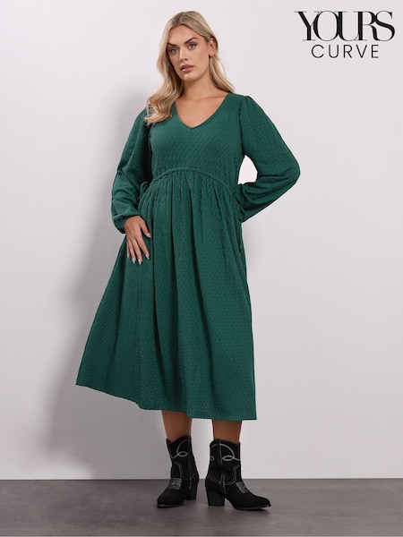 Yours Curve Green Channel Tie Textured Midaxi Dress (V14679) | €45