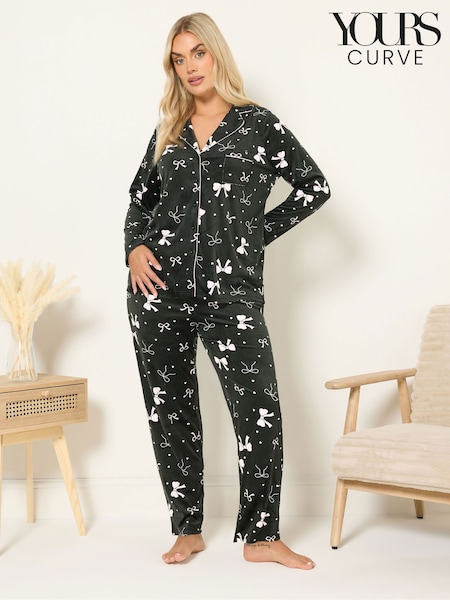 Yours Curve Matte Black Baby Fleece Pyjamas Set (V14681) | €43