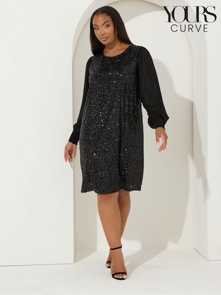 Yours Curve Black Sequin Swing Party Dress (V14739) | €63