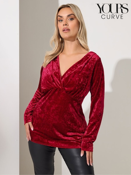 Yours Curve Red London Velvet T Top (V14749) | AED227