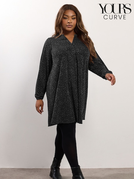 Yours Curve Black Pleated Front Jacquard Dress (V14760) | €49