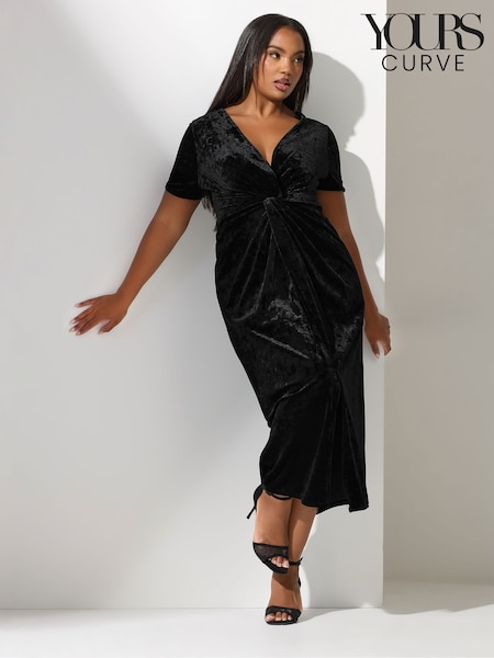 Yours Curve Black London Velvet Knot Dress (V14764) | €72