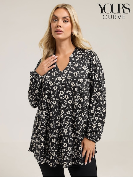 Yours Curve Black Notch Neck Pleated Front Top (V14769) | €36