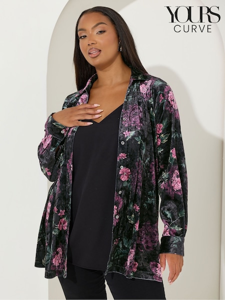 Yours Curve Black Velour Party Shirt (V14788) | €41