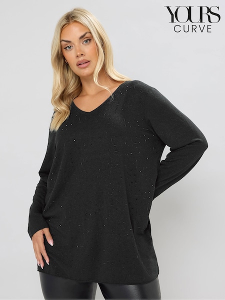 Yours Curve Black Studded Embellished Top (V14793) | €36