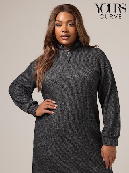 Yours Curve Grey Soft Touch Ribbed Zip Through Dress (V14799) | €43