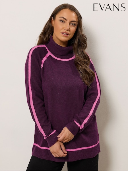 Evans Pink Colour Block Tipping Jumper (V14848) | €52