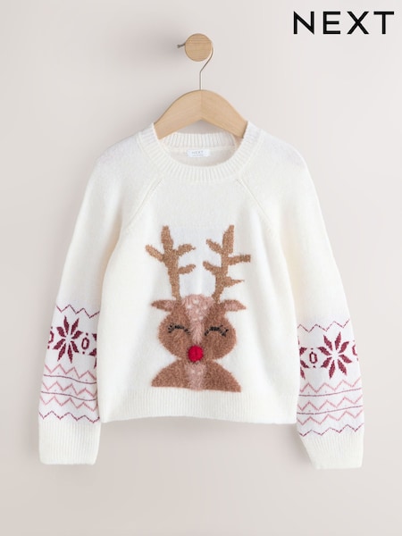 Ecru Reindeer Christmas Jumper (3-16yrs) (V14871) | 109 QAR - 135 QAR