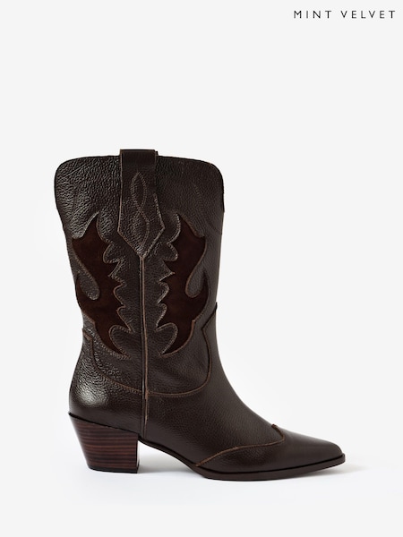 Mint Velvet Brown Leather Cowboy Boots (V15000) | €229