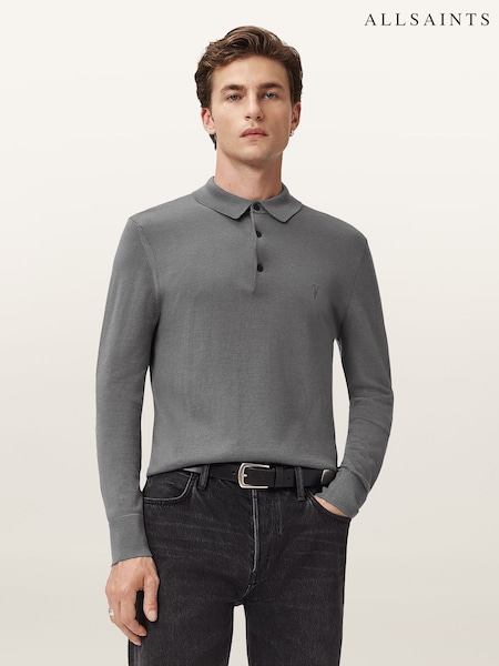 AllSaints Light Grey Mode Merino Wool Long Sleeve Polo Neck Jumper (V15287) | €149